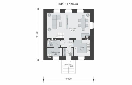 Одноэтажный жилой дом с мансардой и балконом